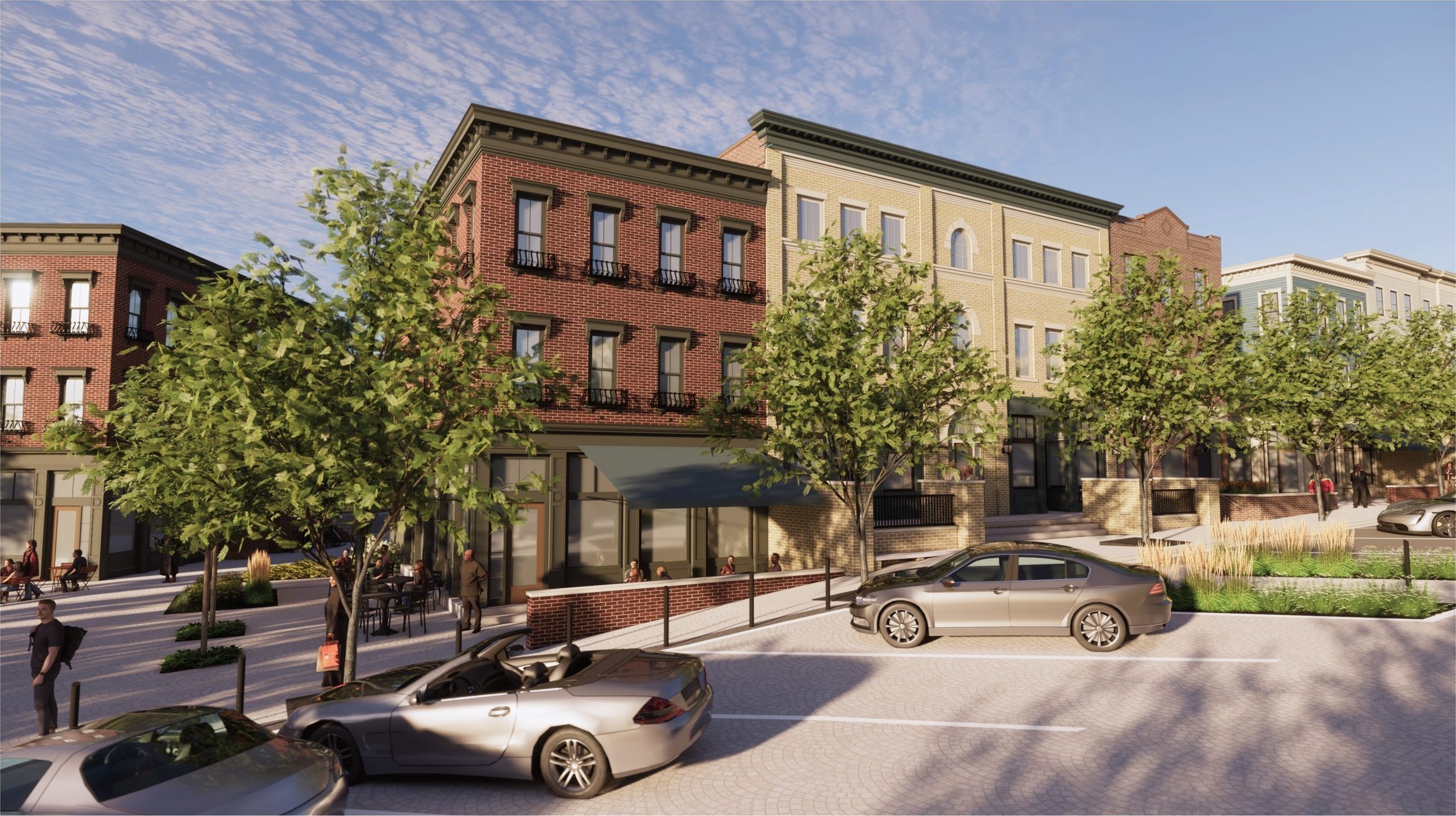 Brick mixed-use building with apartments and ground-floor retail
